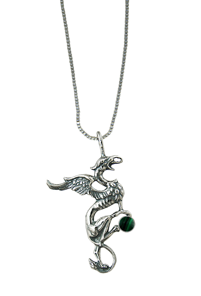 Sterling Silver King Arthur's Griffin Pendant With Malachite